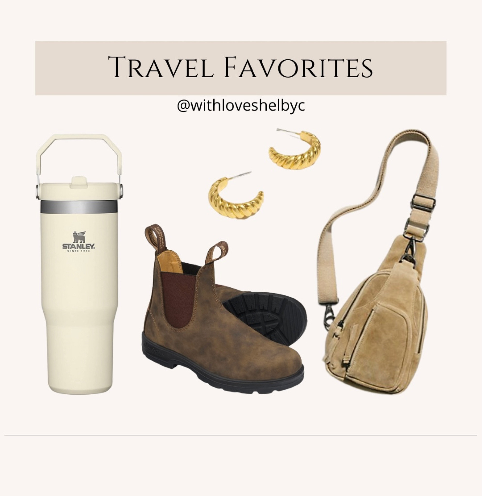 Travel essentials, travel favorites, sling bag, Stanley cup, gold jewelry, boots

#LTKFind #LTKunder100 #LTKtravel