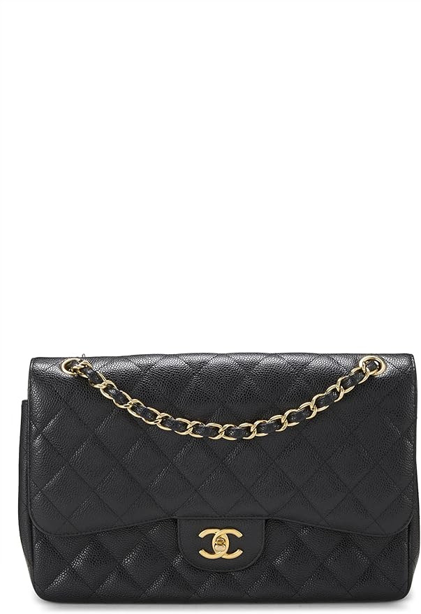 Amazon.com: Chanel, Pre-Loved Black Quilted Caviar New Classic Double Flap Jumbo, Black : Luxury ... | Amazon (US)