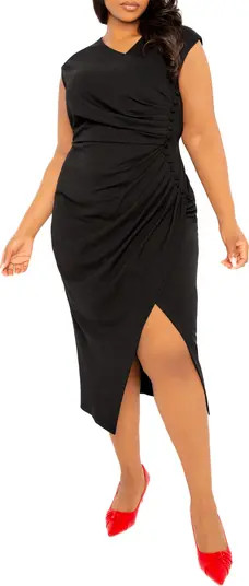 Asymmetric Button Detail Faux Wrap Midi Dress | Nordstrom