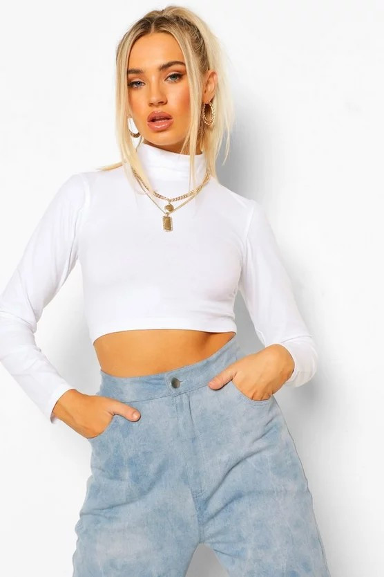 High Neck Long Sleeve Crop | Boohoo.com (UK & IE)
