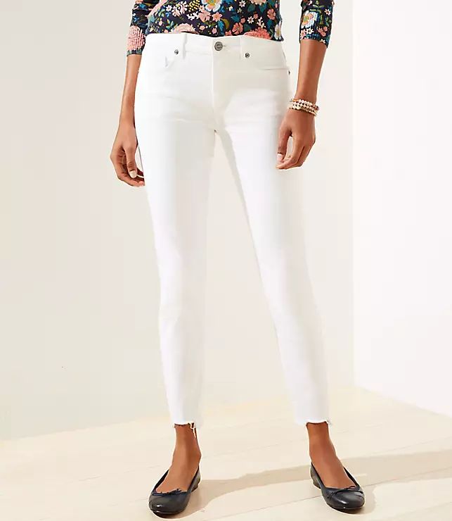Curvy Chewed Hem Slim Pocket Skinny Crop Jeans in White | LOFT | LOFT