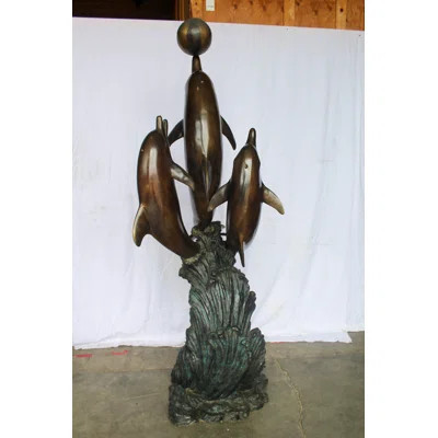 Nifao Collection Three Dolphins Performing with Beach Ball Giant Bronze Fountain 41" x 27" x 91"H. | Wayfair North America