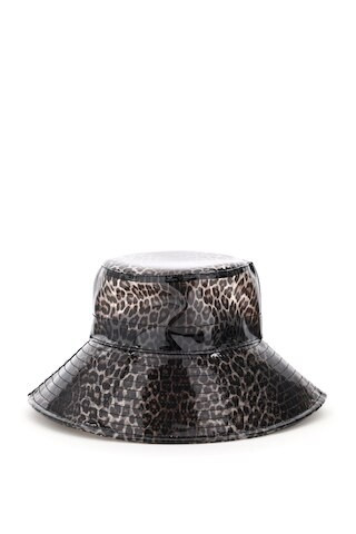 MAISON MICHEL CHARLOTTE LEOPARD PVC BUCKET HAT L Brown, Black | Residenza725 US
