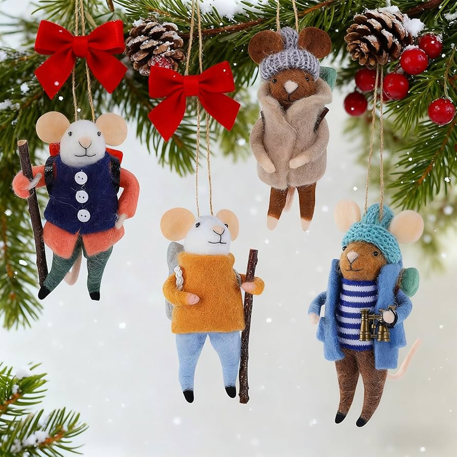 Set of 4 Christmas Felt Mouse Ornaments, 5" Mini Backpacking Mice for Christmas Tree Wreath Hangi... | Amazon (US)