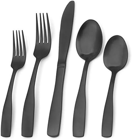 Matte Black Silverware Set, Bysta 20-Piece Stainless Steel Flatware Set, Kitchen Utensil Set Serv... | Amazon (US)