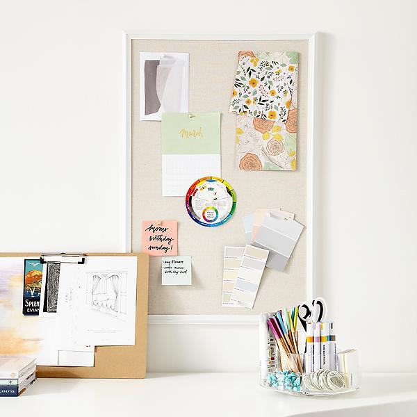 U-Brands White & Natural Large Farmhouse Linen Bulletin Board | The Container Store