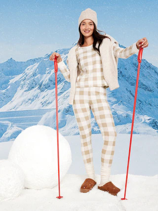 High-Waisted Printed Waffle Pajama Leggings for Women | Old Navy (CA)