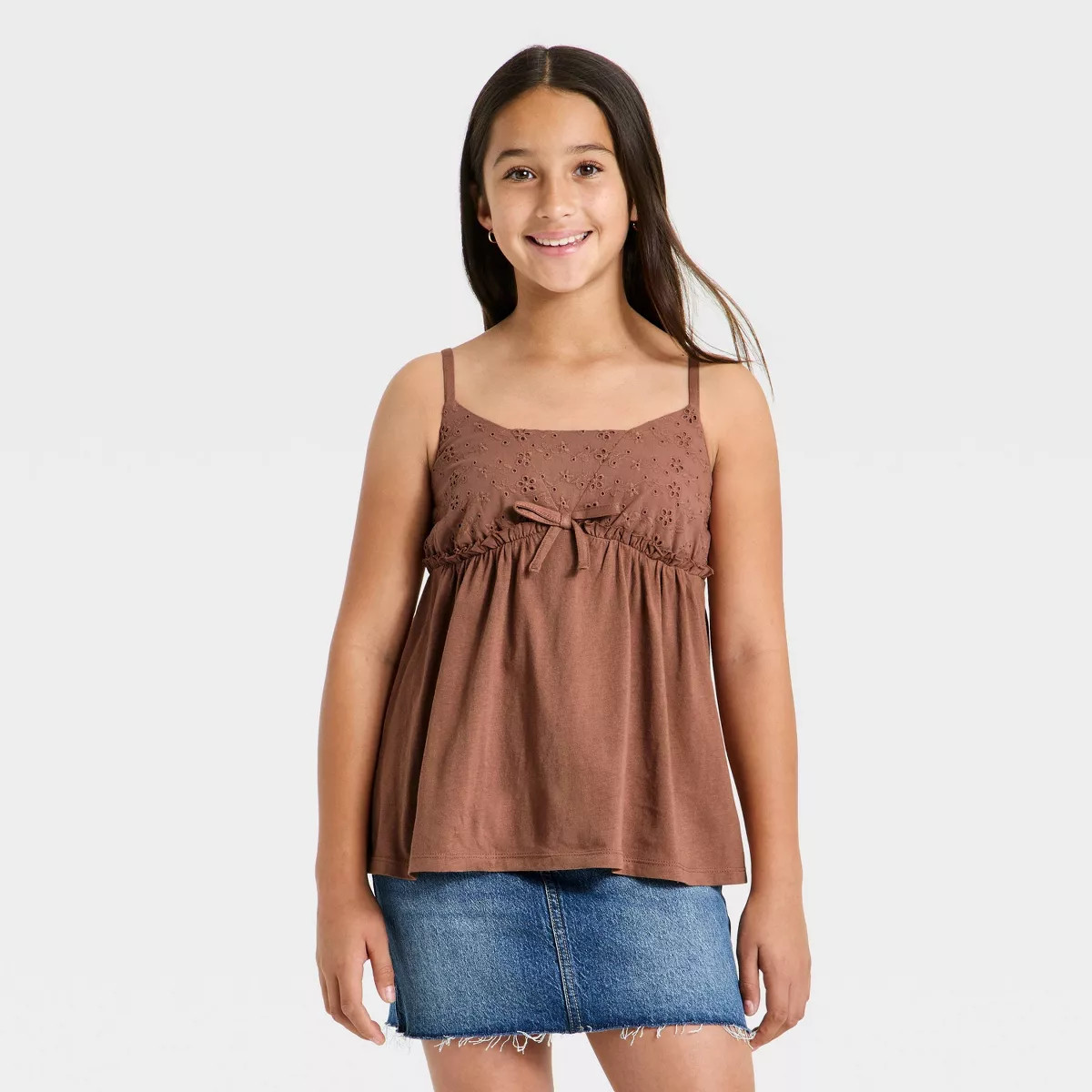 Girls' Eyelet Babydoll Tank - art class\u2122 Brown L | Target