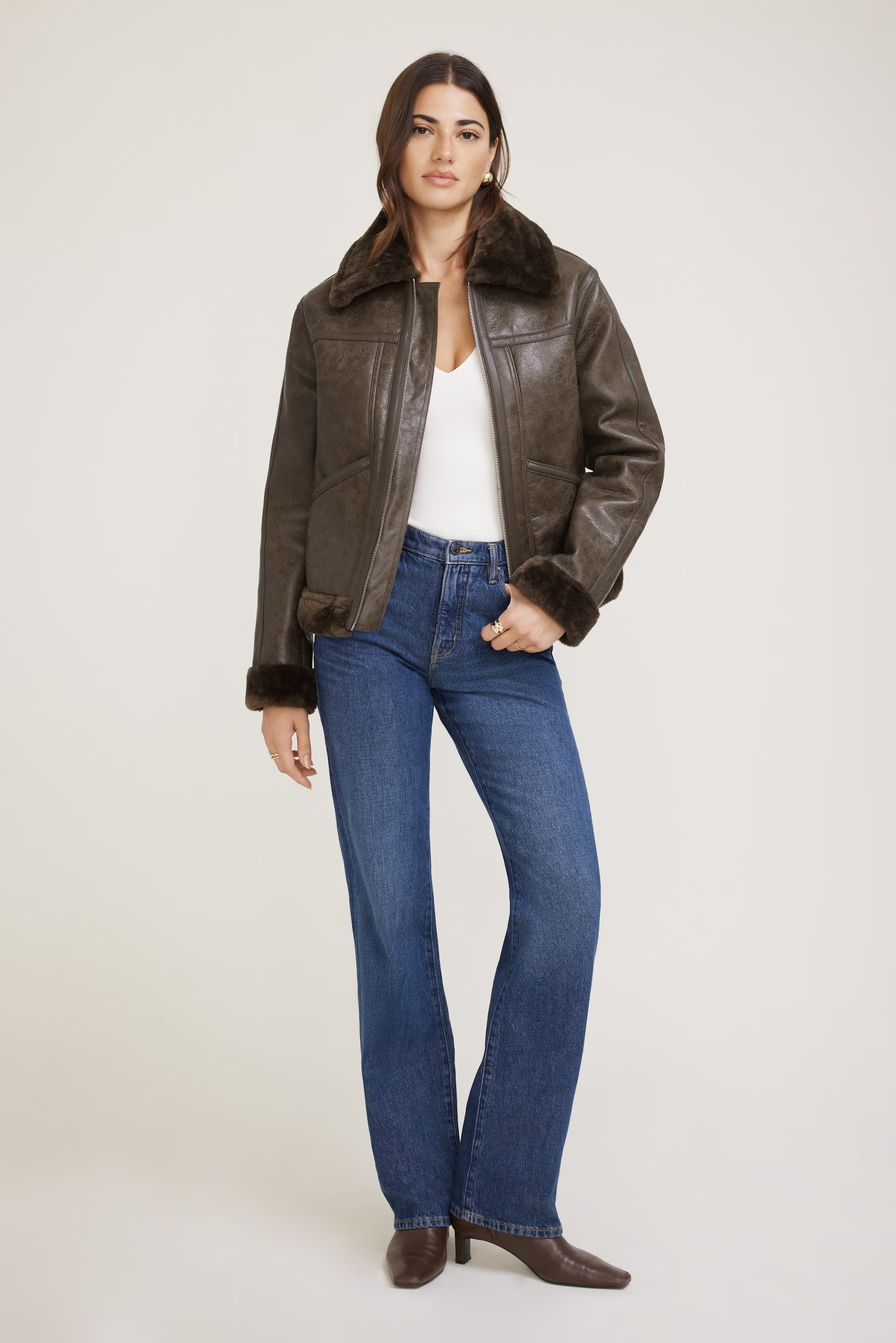 Faux Shearling Aviator Jacket | Dynamite Clothing