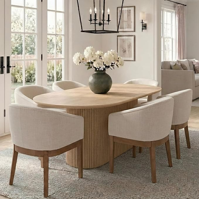Barrel Dining Chairs Set of 6, Mid Century Modern Upholstered Dining Chairs with Arms, Linen Kitc... | Amazon (US)