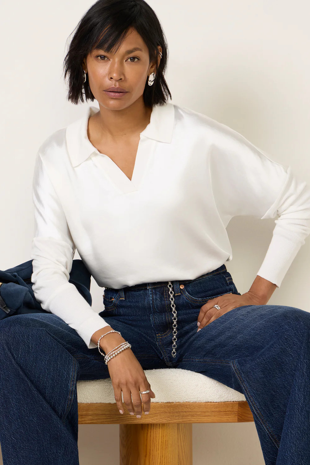 Tina Mixed Media Satin Top | Evereve