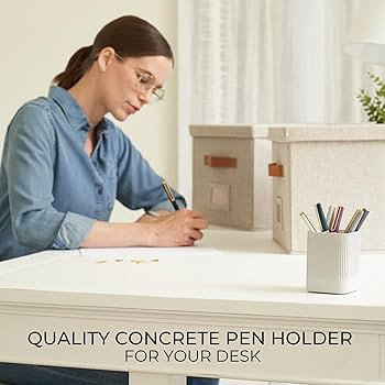 Aesthetic Pen Holder For Your Desk - The Perfect Modern Concrete Pencil Holder Easily Organizes A... | Amazon (US)