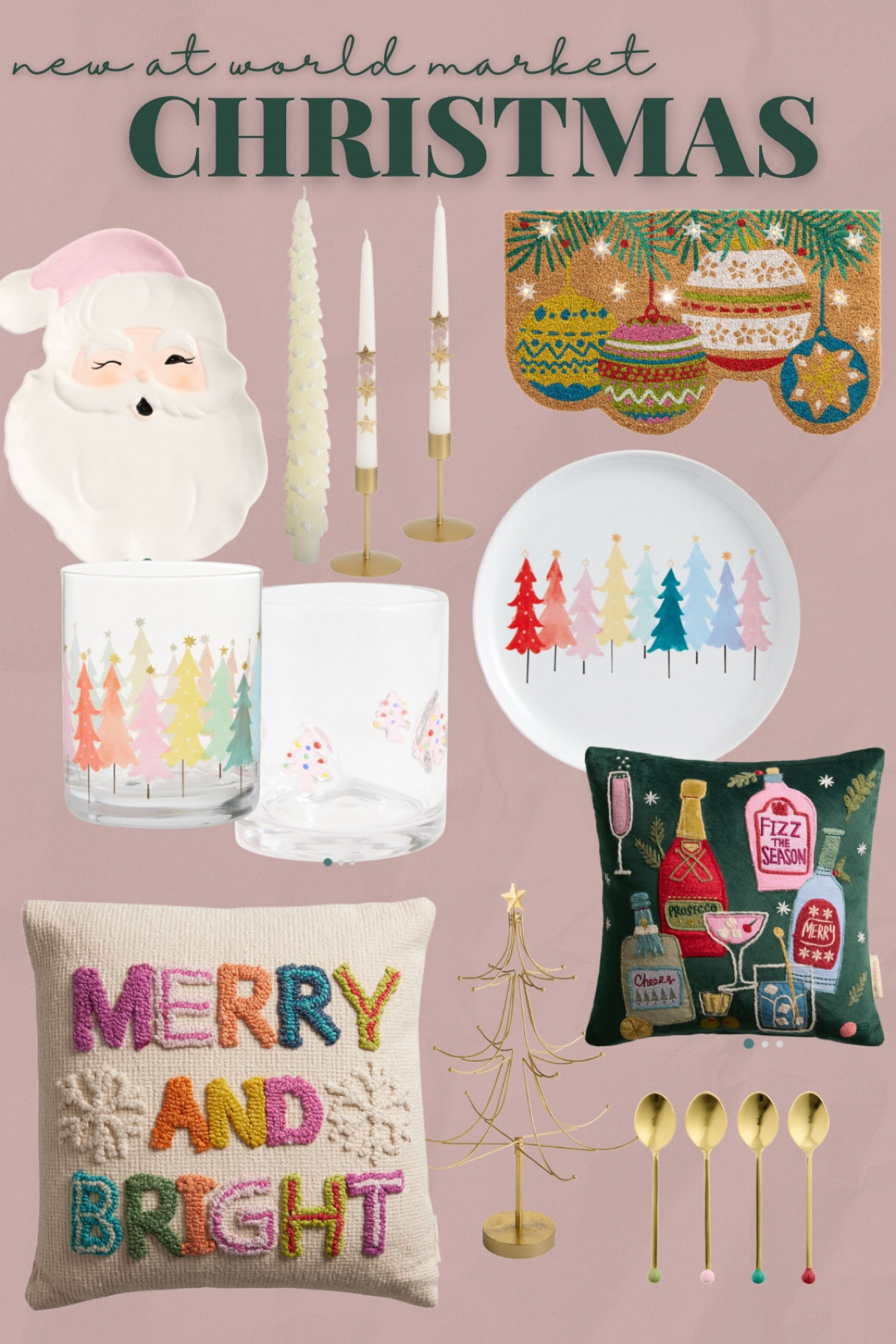 New Christmas finds at world market - Christmas home decor - Christmas entertaining - Christmas candles - Christmas door mat - Christmas throw pillows - Christmas plates - pink Christmas - Christmas glasses 

#LTKHome #LTKFindsUnder50 #LTKSeasonal