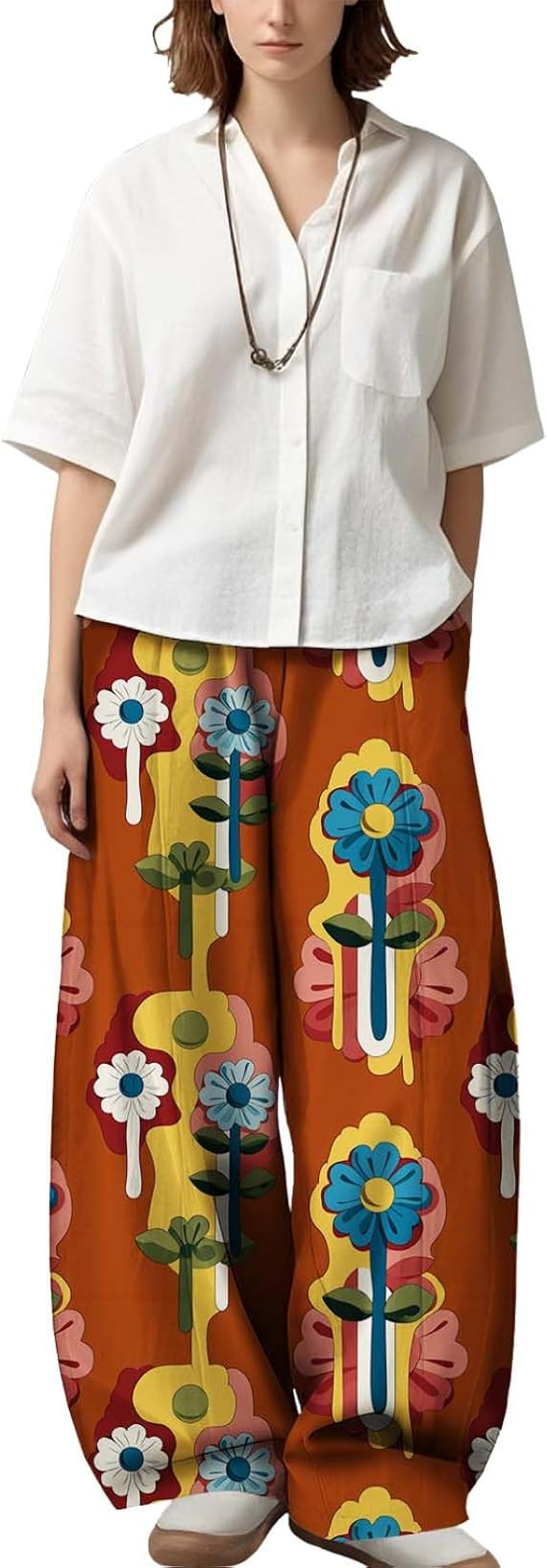 Boho Floral Printed Pants for Women Wide Leg Lantern Casual Trousers Loose Fit Elastic Waist Bagg... | Amazon (US)