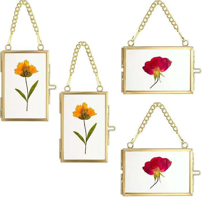JuxYes Set of 4 Mini Hanging Picture Frame Glass Wall Hanging Photo Frames Gold Hanging Pressed F... | Amazon (CA)