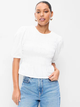 Smocked Puff Sleeve Peplum Top | Old Navy (US)