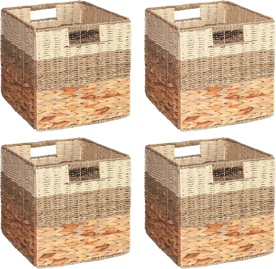 SpaceAid 4 Pack 3 Pattern Design Wicker Basket, Baskets for Organizing, Storage Rattan Basket wit... | Amazon (US)
