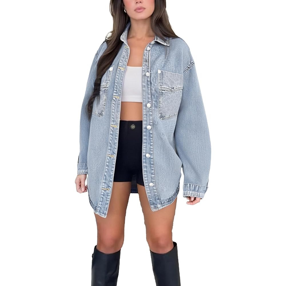 Womens Denim Jacket Wash Jean Jacket Coats With Pockets | Amazon (US)