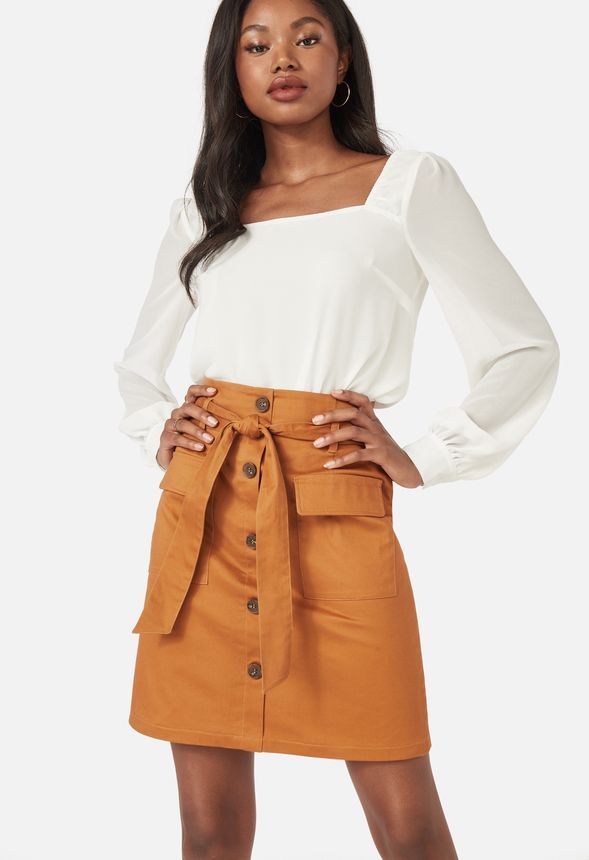 Paperbag Button Front Skirt | JustFab