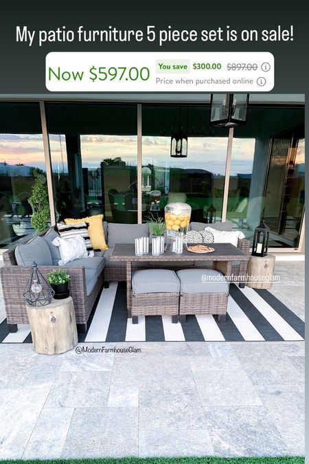 My patio furniture 5 piece set is on sale! Black and white outdoor rug also on sale. Thanks for using my links to shop! XO Modern Farmhouse Glam. 

#LTKCyberWeek #LTKhome #LTKsalealert