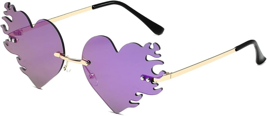 JOVAKIT Fire Heart Shaped Sunglasses for Women Men Vintage Rimless Flame Love Sun Glasses Retro R... | Amazon (US)