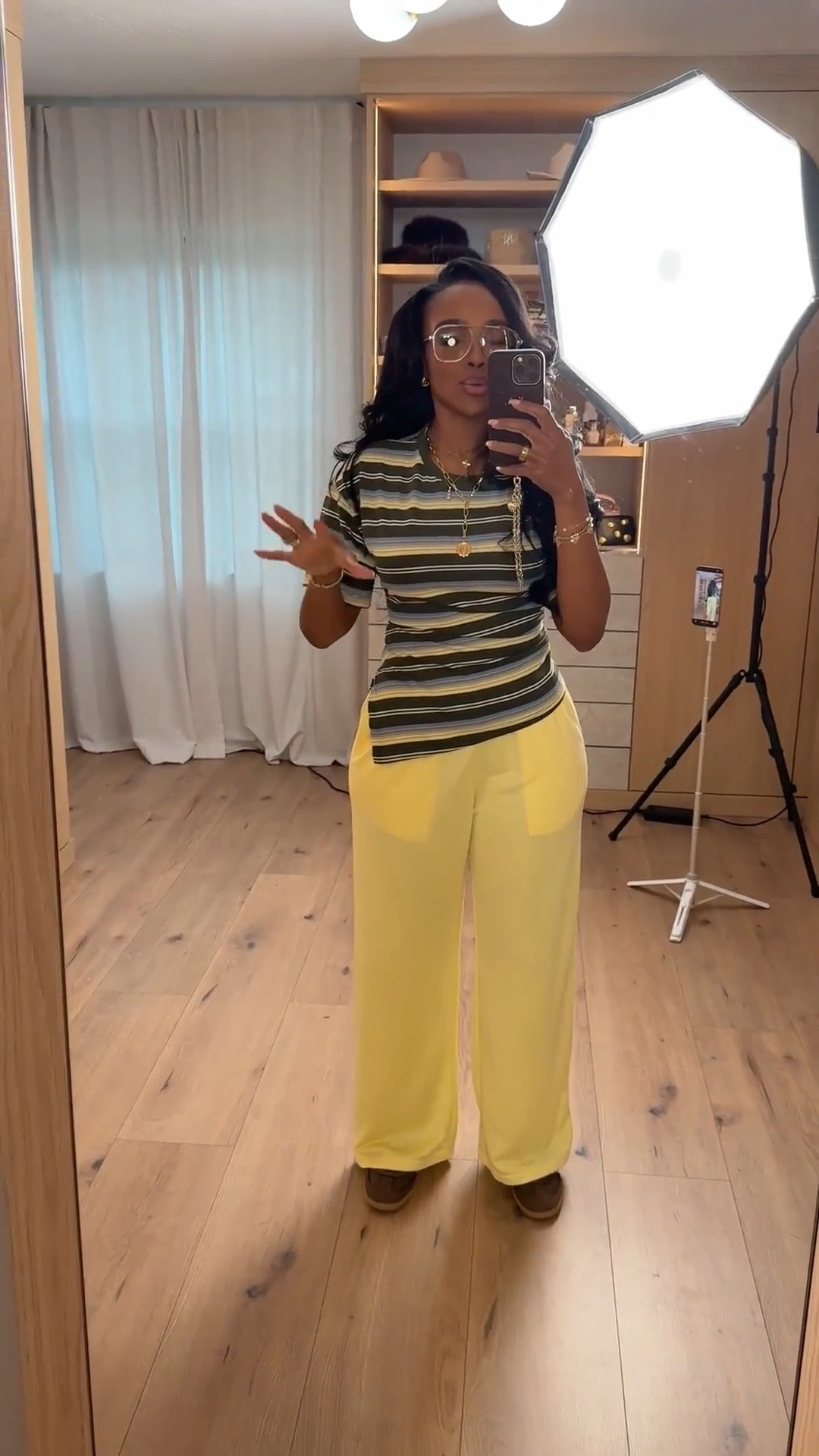 Scroll to shop! Bold colored outfit for spring✨

Striped tee outfit, lemon yellow pants, wide leg trouser styling, casual chic spring outfit, colorful everyday look, relaxed elevated basics.



#LTKPetite #LTKootd #LTKgrwm