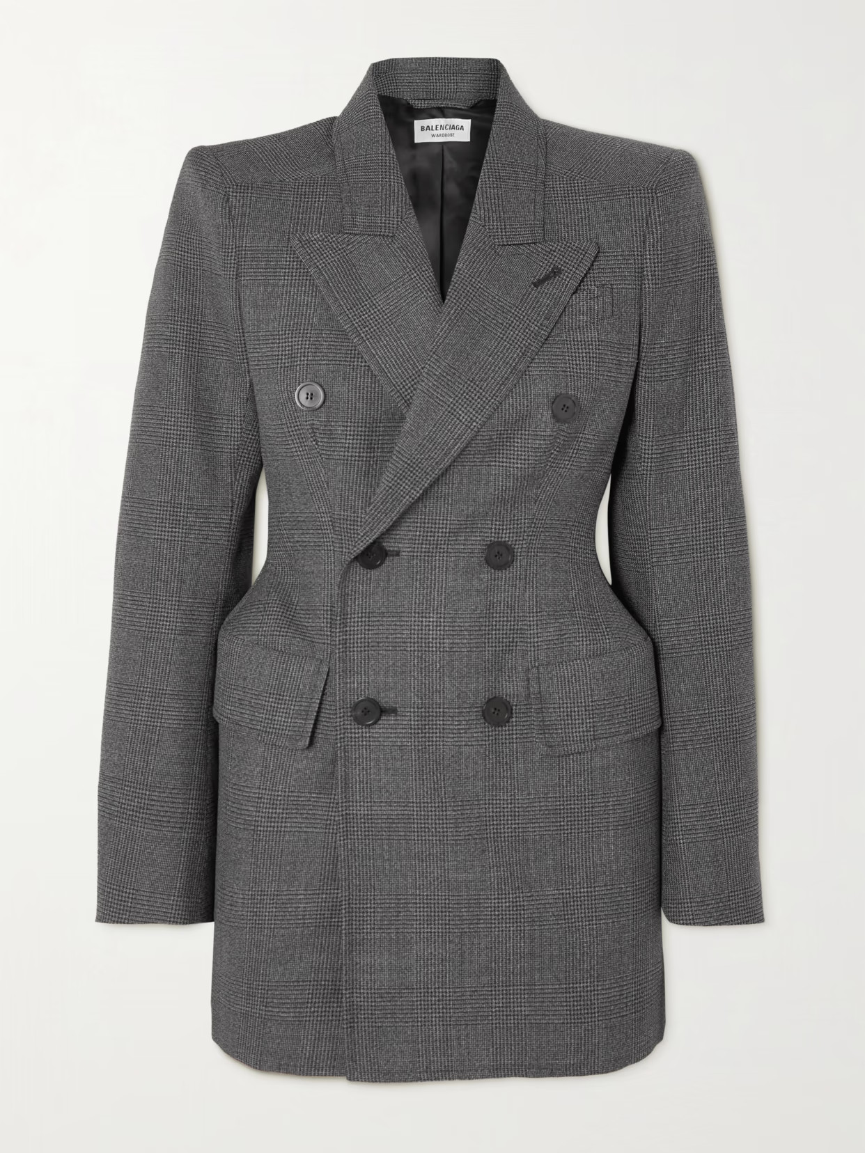 Balenciaga - Hourglass Double-breasted Prince Of Wales Checked Wool Blazer - Gray - FR34 | NET-A-PORTER APAC