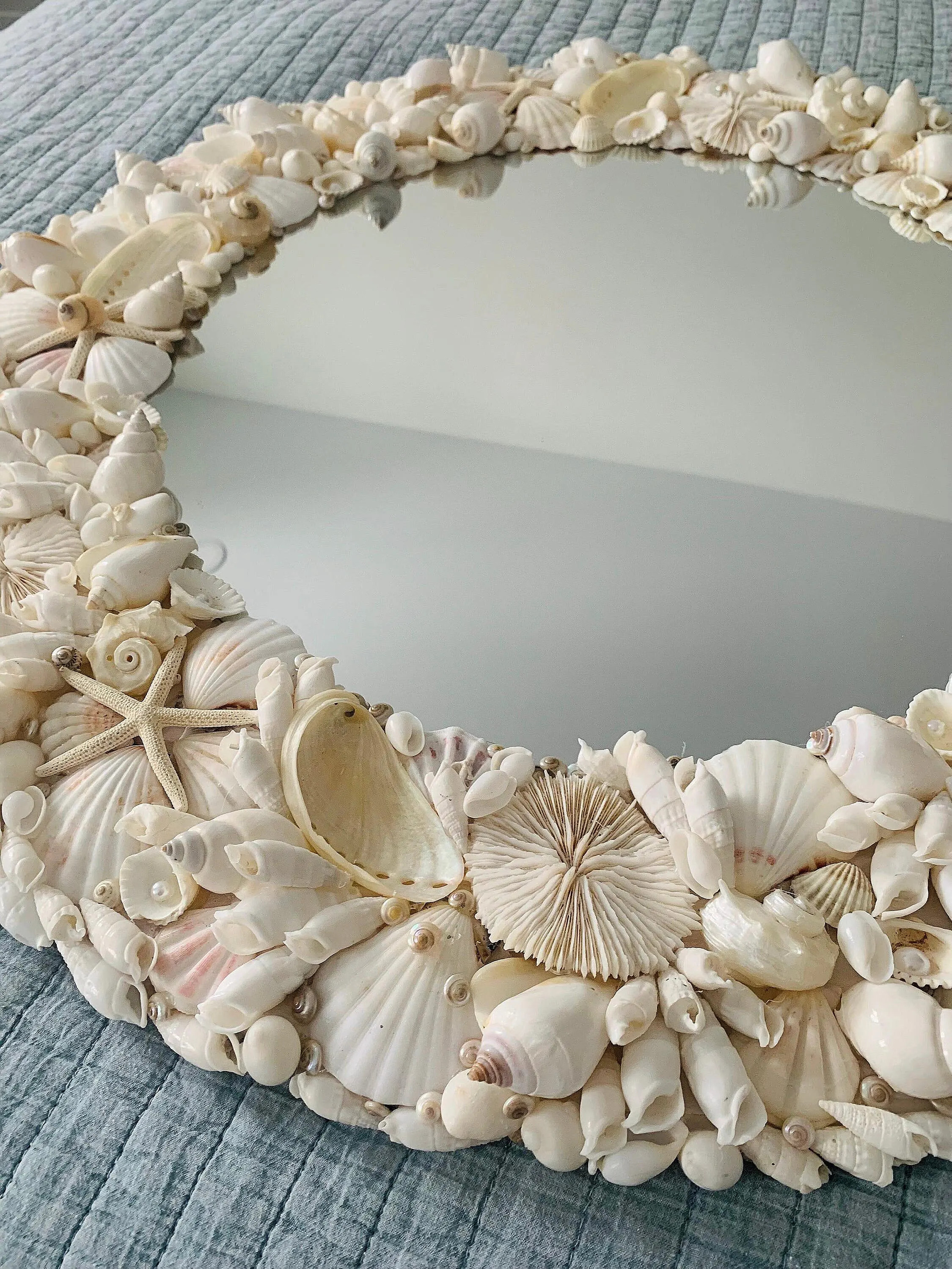White Seashell Mirror – “Coral Reef Mirror” Coastal Shell Starfish Mosaic, Beach Decor | Etsy (Global)