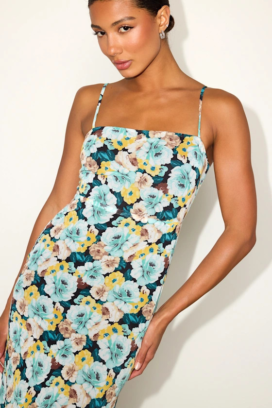 Sweetest Invite Blue Multi Floral Sleeveless Midi Dress | Lulus