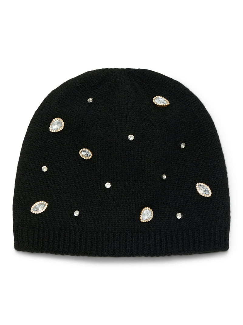 No Boundaries Women's Embellished Beanie, One Size, Black | Walmart (US)