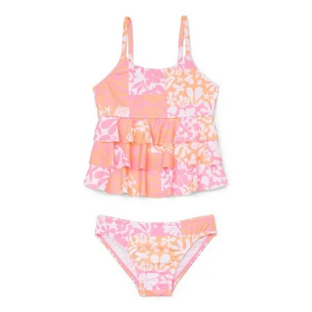 Wonder Nation Girls' Ruffle Tankini Swimsuit, 2-Piece, Sizes 4-16 & Plus | Walmart (US)