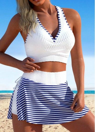 New In
        MODLILY® Contrast Binding Striped White Bikini Set | modlily.com