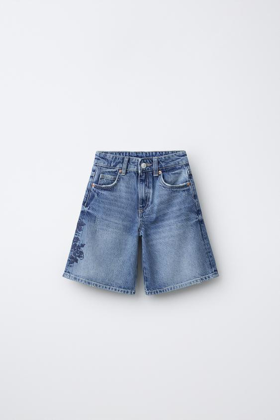 EMBROIDERED RIPPED DENIM SHORTS | Zara US