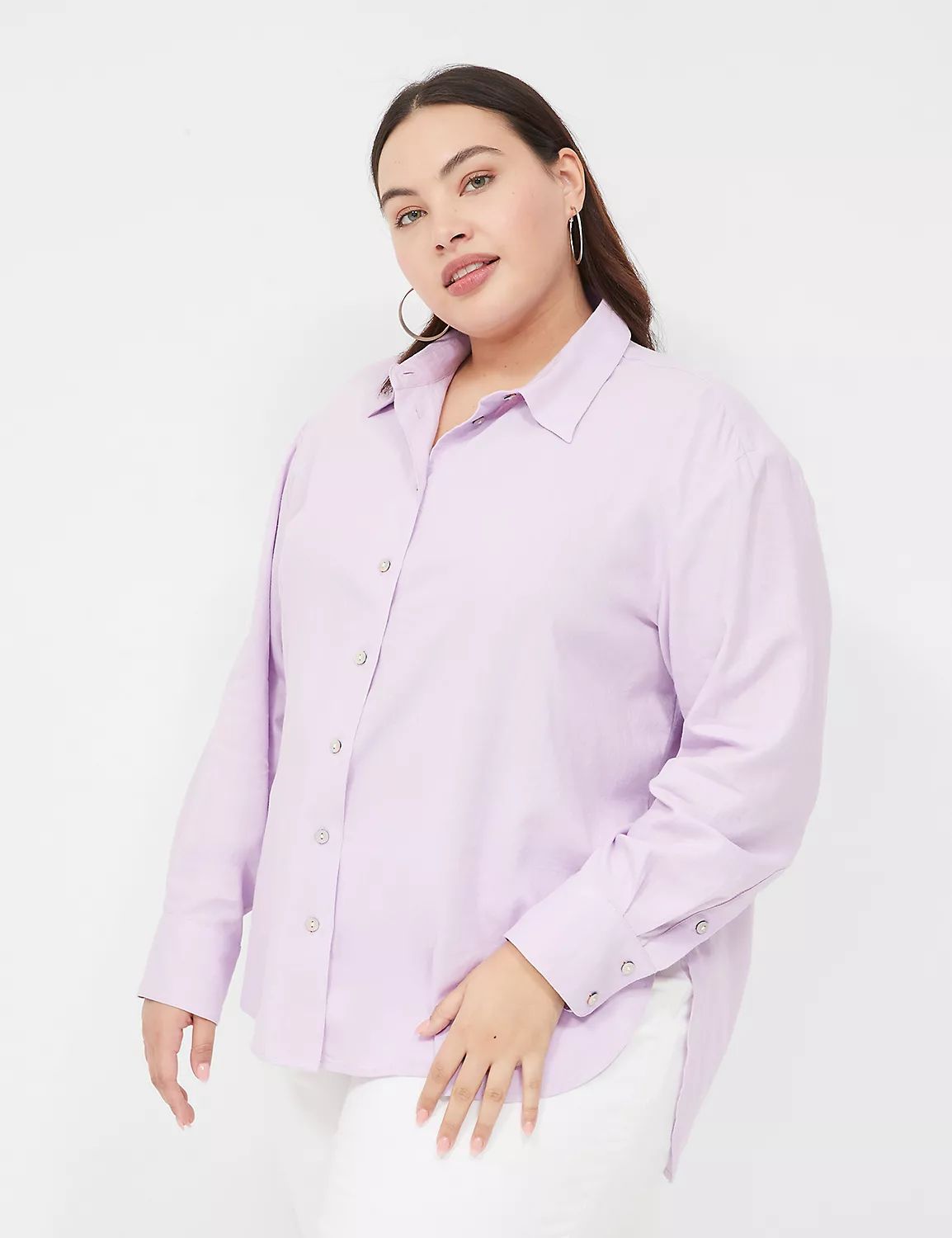 Relaxed Linen Button-Down Shirt | Lane Bryant (US)