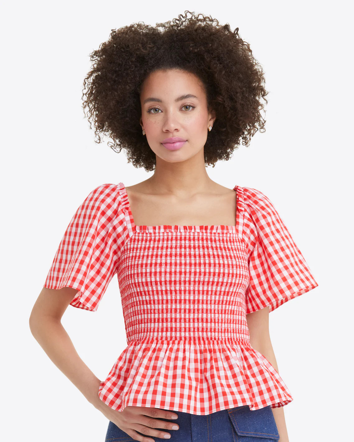Deana Smocked Top in Poppy Red Gingham | Draper James (US)