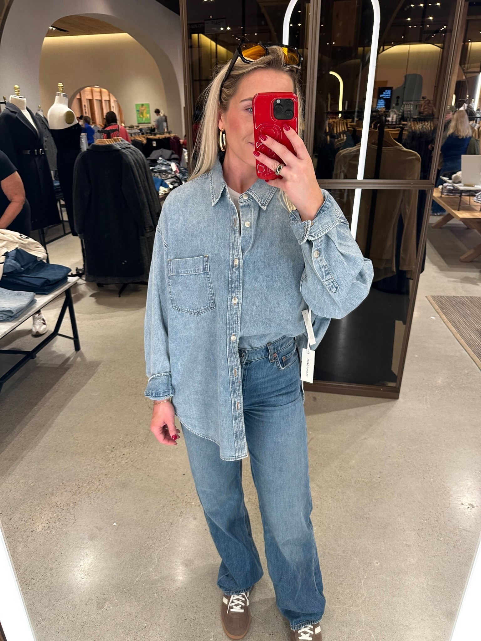 THE BEST GO-TO capsule wardrobe denim button down. A perfect transition for all seasons. 

Small in tshirt 
Medium in shade 7 Yrs Pctr The Bleu
Size 24 in jeans (run large) 

Phone case, tshirt and denim top on sale now! 

Sunglasses come in two pack - under $13 for both! 



#LTKFindsUnder100 #LTKSaleAlert
