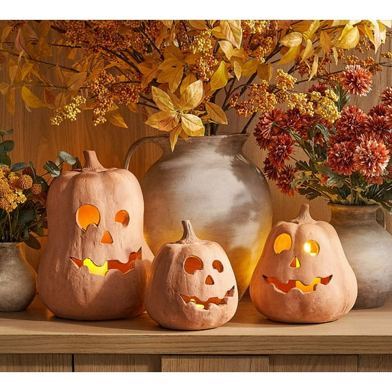 2025 Hallowmas Handcrafted Terracotta Jack-O'-Lantern - Artisanal Halloween Decor with Hand-Carve... | Walmart (US)