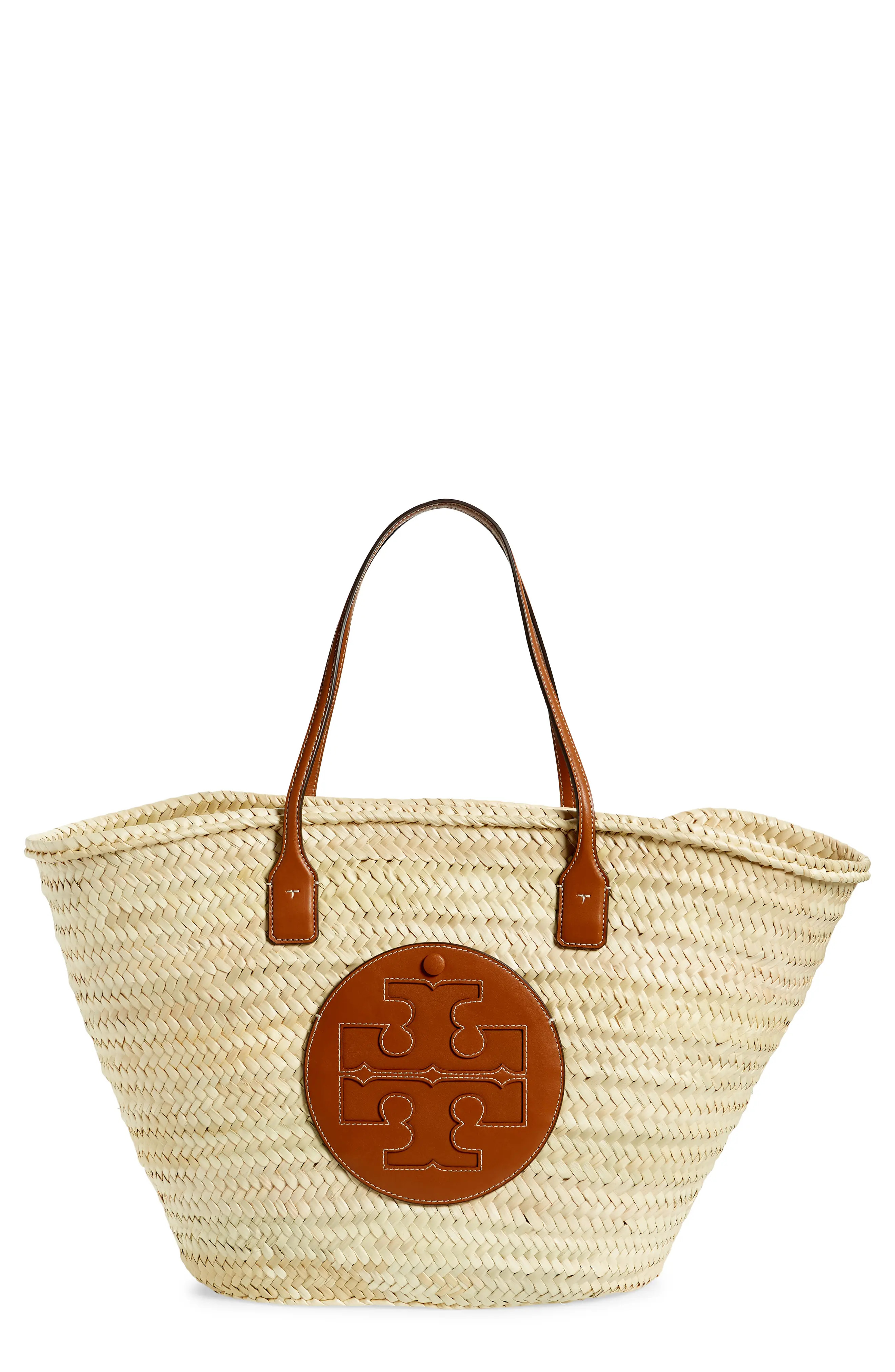 Tory Burch Ella Large Straw Basket Tote in Natural /Classic Cuoio at Nordstrom | Nordstrom