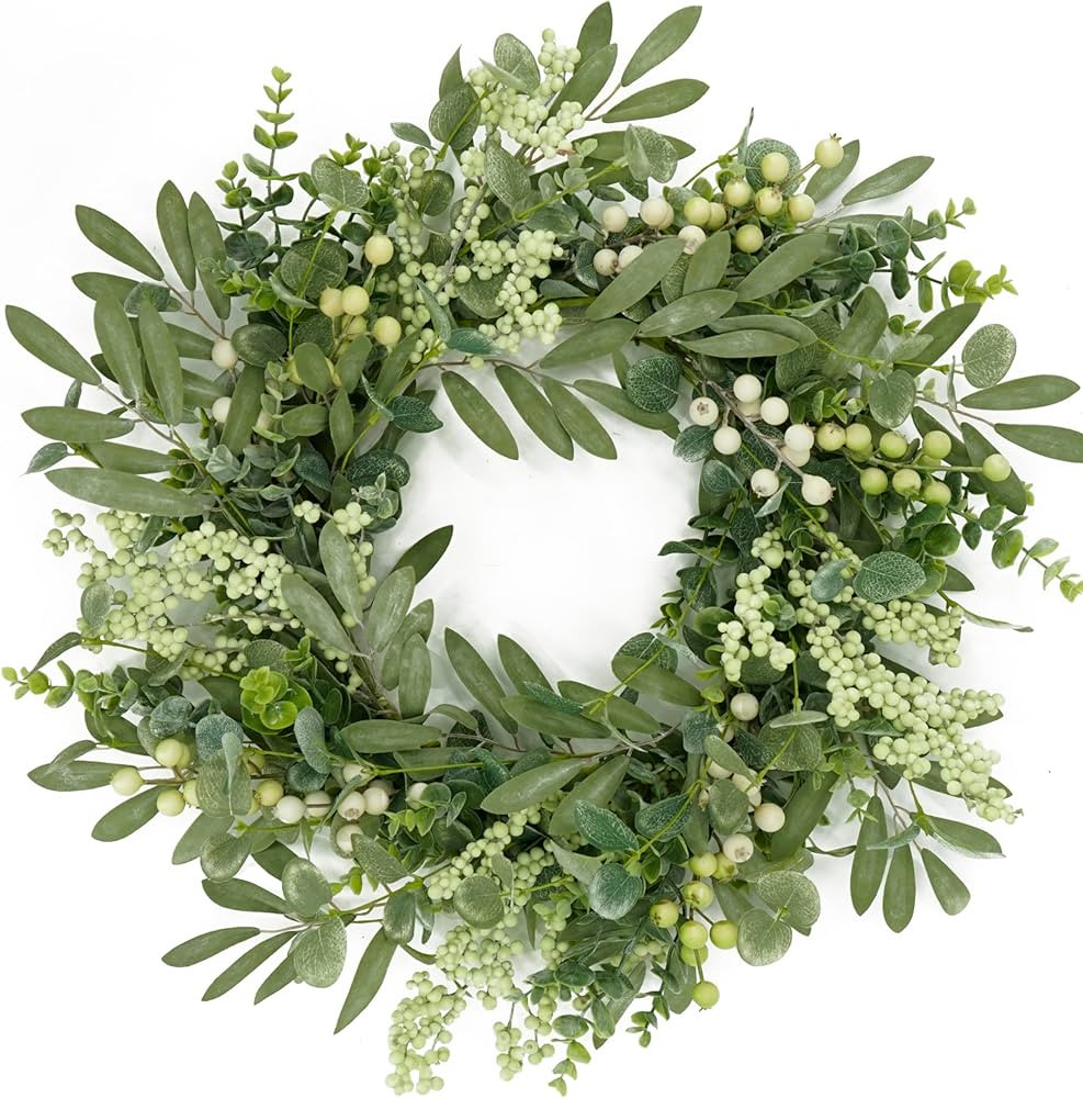 Green Eucalyptus Wreaths for Front Door Spring Summer Wreath with Eucalyptus Leaves,Olives Leaves... | Amazon (US)