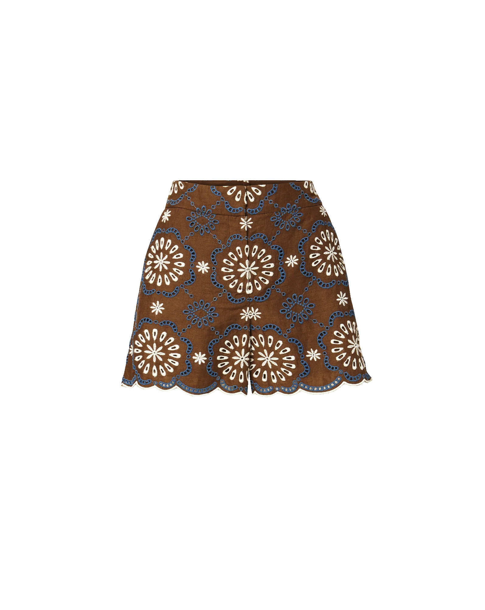 Allen Linen Eyelet Short in Light Brown Deep Ochre Multi | Veronica Beard | Veronica Beard