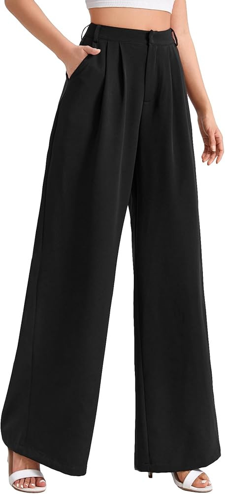 Verdusa Women's Pleated High Waist Wide Leg Pants Loose Palazzo | Amazon (US)