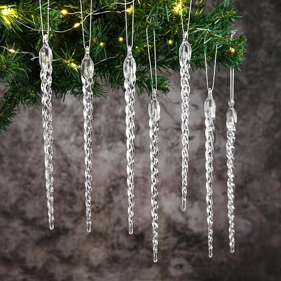 18 Pcs 9inch Icicle Ornaments Large Christmas Plastic Hanging Decoration Clear Christmas Tree Ici... | Amazon (US)