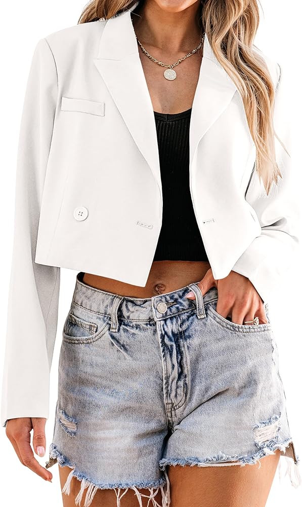 luvamia Cropped Blazers for Women Business Casual Open Front Long Sleeve Suit Jacket Trendy Overs... | Amazon (US)