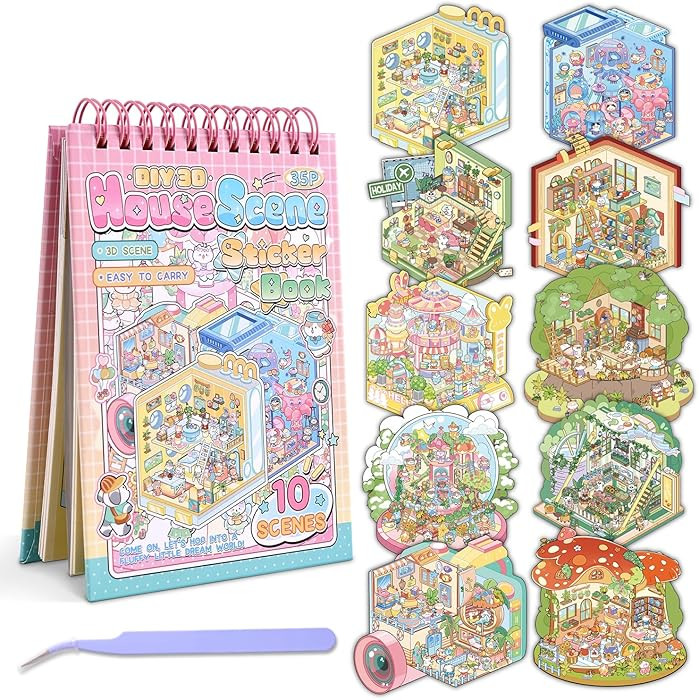 10 Sets DIY 3D House Stickers, Scene Miniature Scene Sticker Book, Cute Cartoon Scenes for Women ... | Amazon (US)