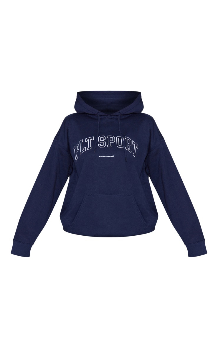 PLT SPORT Navy Bold Printed Oversized Hoodie | PrettyLittleThing UK