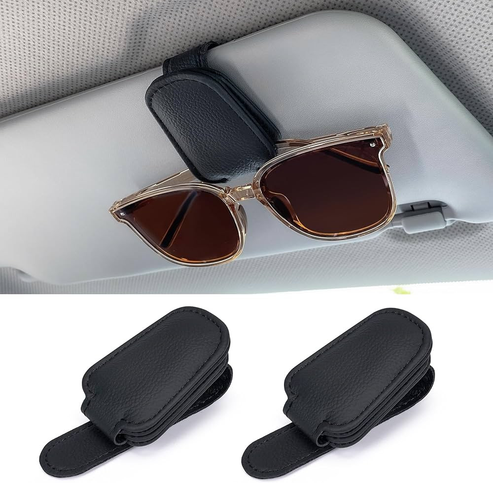 Sunglasses Holders for Car Sun Visor, 2pack Magnetic Leather Glasses Eyeglass Hanger Clip for Car... | Amazon (US)