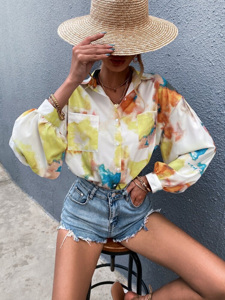 Tie Dye Drop Shoulder Oversized Blouse | SHEIN