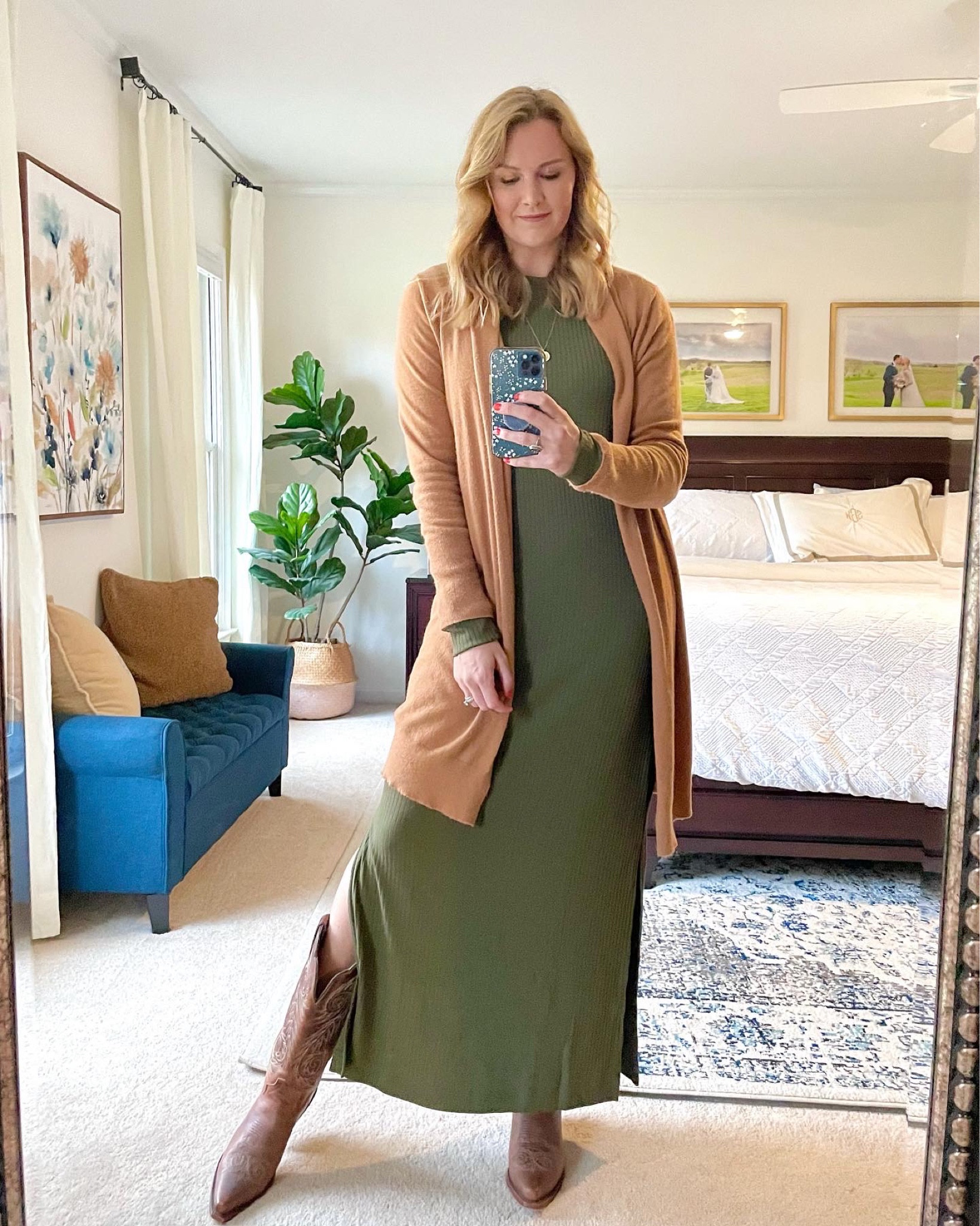 Casual holiday outfit idea - Long knit maxi dress with cardigan and cowboy western boots

#LTKHoliday #LTKfindsunder100 #LTKGiftGuide