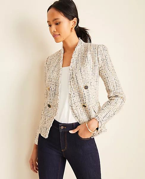 Tall Fringe Tweed Double Breasted Jacket | Ann Taylor | Ann Taylor (US)