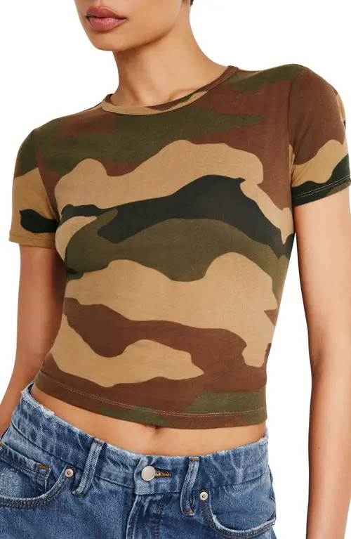 Good American Featherweight Cotton Slim Fit T-Shirt in Fatigue Green Camo01 at Nordstrom, Size X-Small | Nordstrom